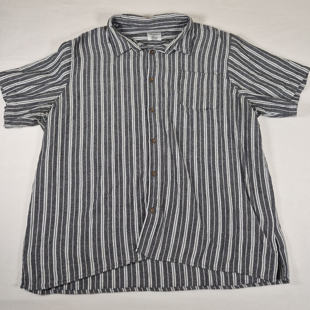 Distortion 3XL Black/White Striped Woven Point Collar Chest Pocket Shirt